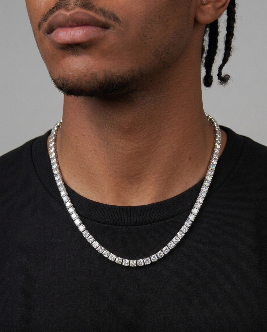 5MM WHITE GOLD MOISSANITE TENNIS CHAIN
